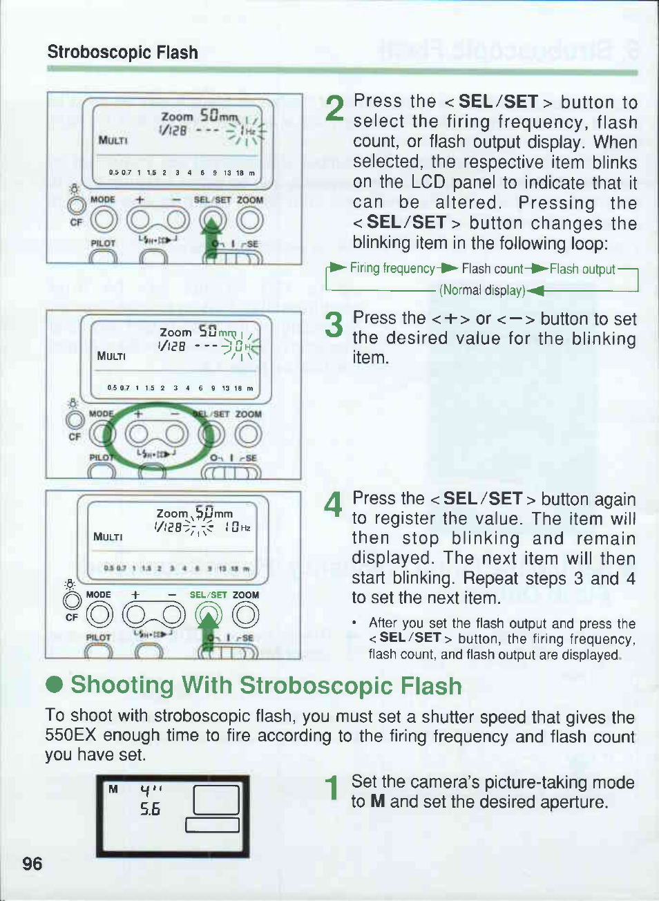 Shooting with stroboscopic flash | Canon 550EX User Manual | Page 96 / 128
