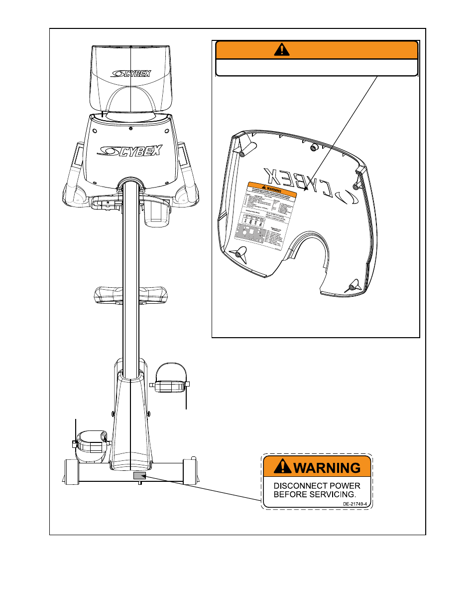 Decal, disconnect power english, Warning, T.smith | Label, warning, error code, 10 trotter drive medway, ma | Cybex 750C Cycle Bike User Manual | Page 14 / 58