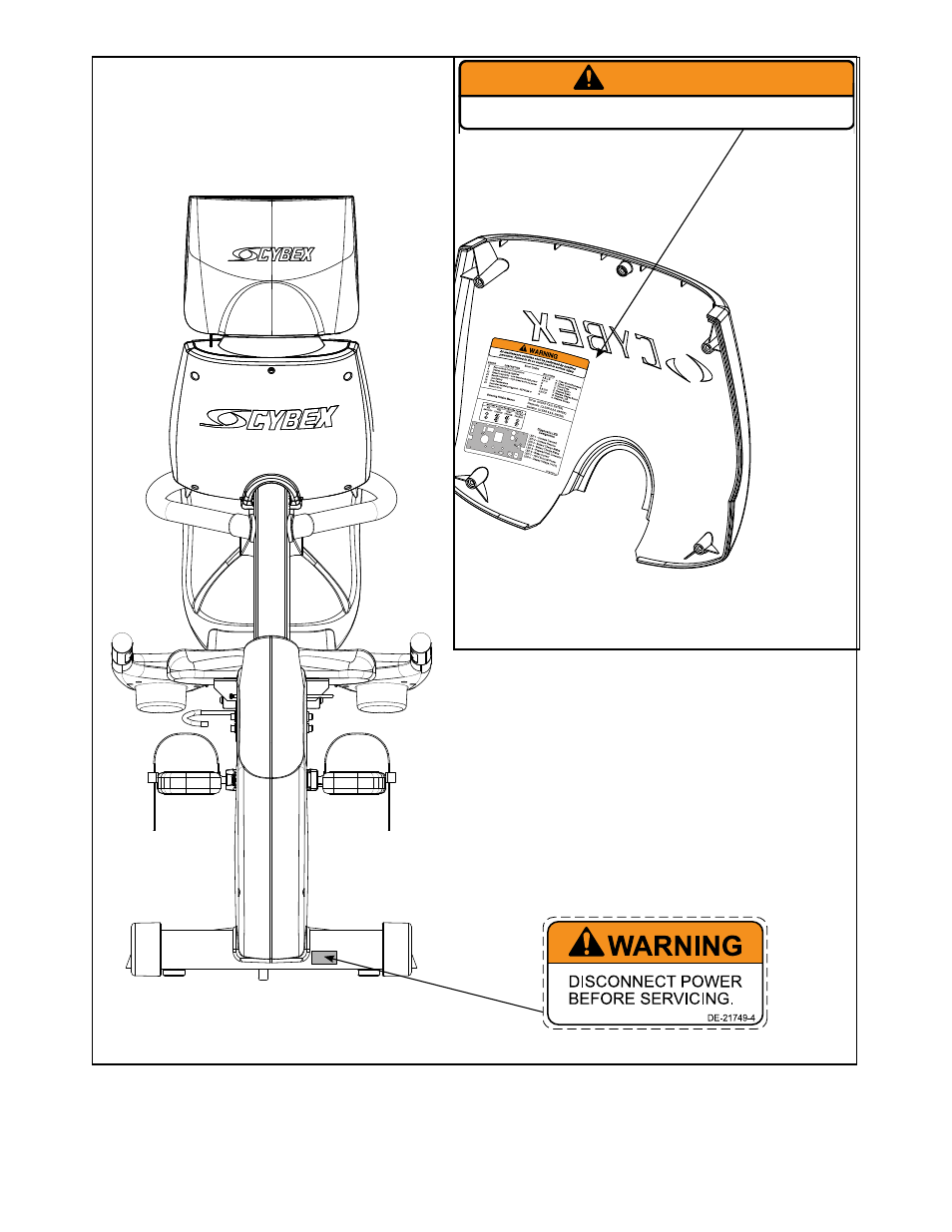 Decal, disconnect power english, Warning, T.smith | Label, warning, error code, 10 trotter drive medway, ma | Cybex 750C Cycle Bike User Manual | Page 17 / 58