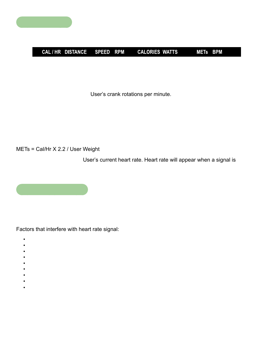 Data readouts, Heart rate indicator | Cybex 750C Cycle Bike User Manual | Page 47 / 58