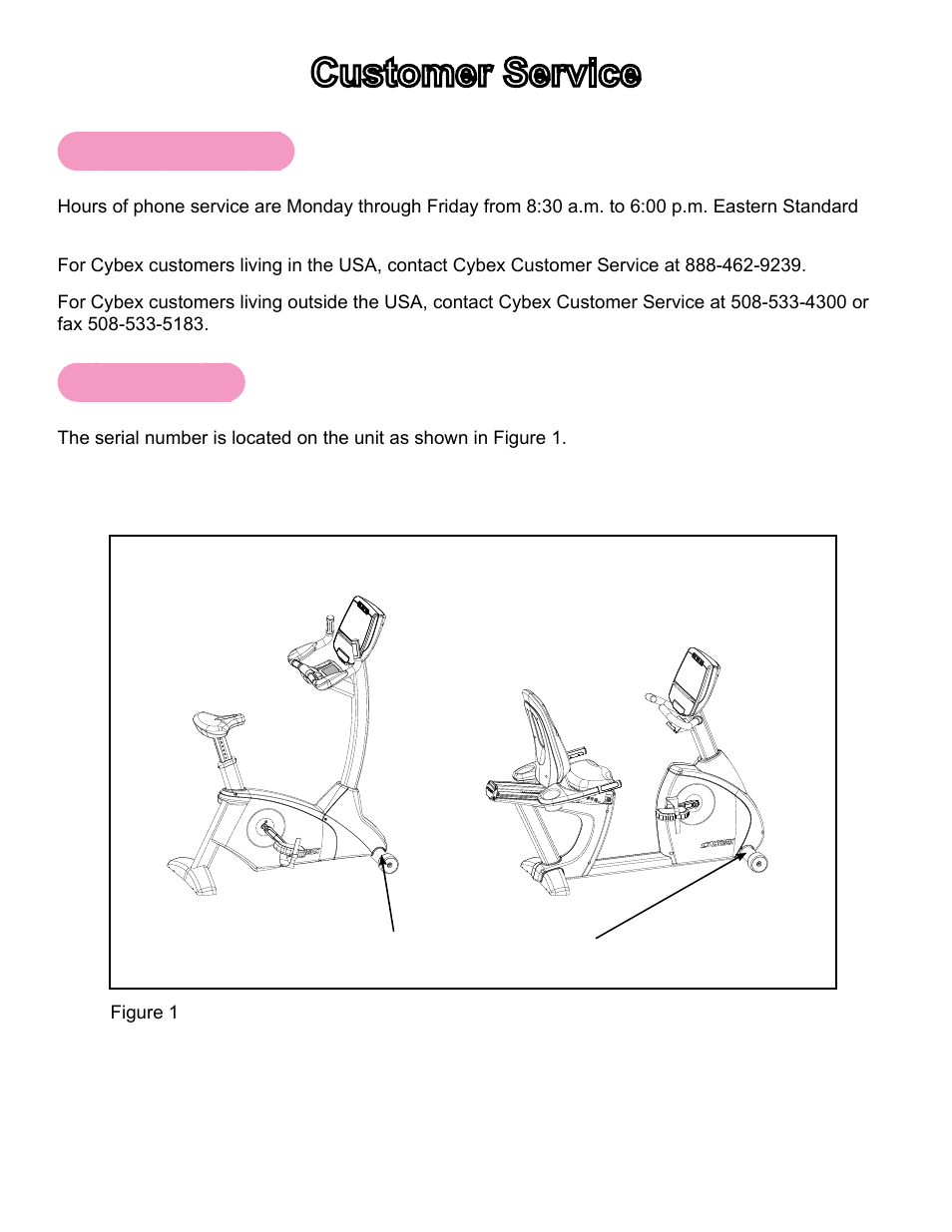 Customer service, Contacting service, Serial number | Cybex 750C Cycle Bike User Manual | Page 53 / 58