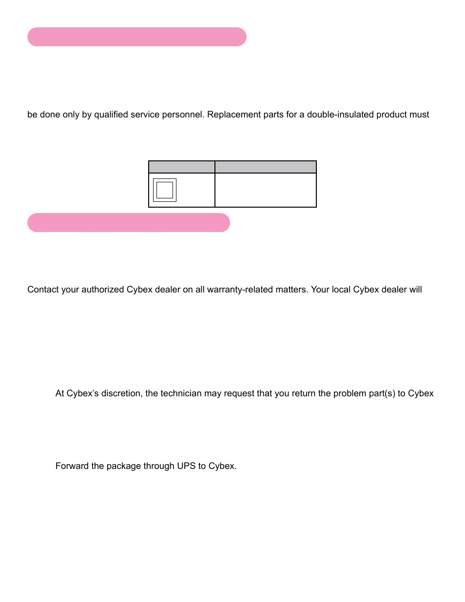 Servicing of double-insulated products, Return material authorization (rma) | Cybex 750C Cycle Bike User Manual | Page 54 / 58