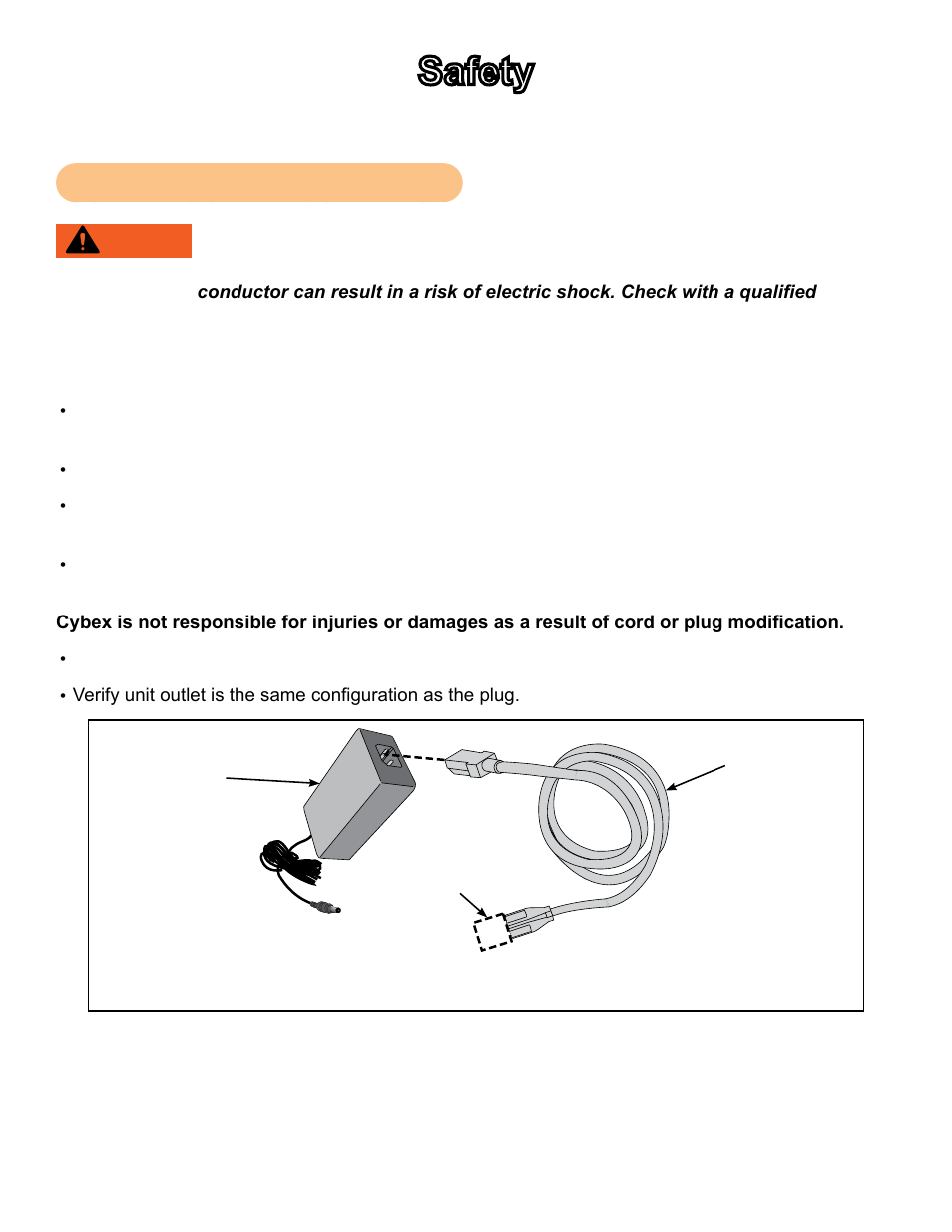 Safety, Grounding and voltage information | Cybex 750C Cycle Bike User Manual | Page 9 / 58