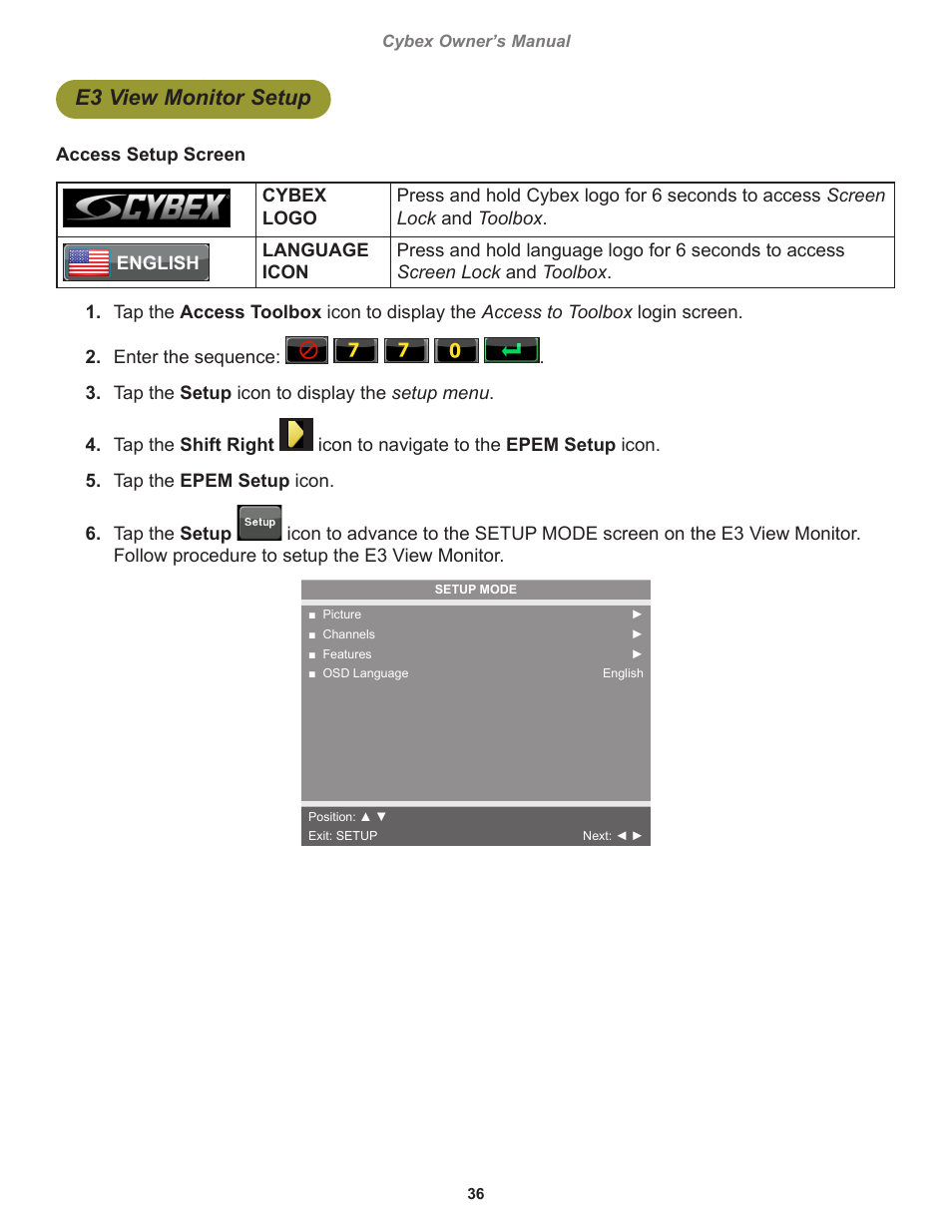 E3 view monitor setup | Cybex 770C Cycle Bike User Manual | Page 36 / 76