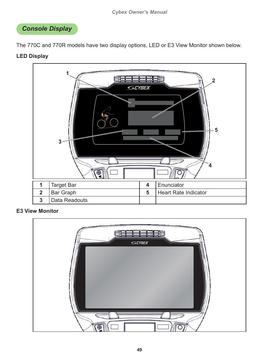 Console display | Cybex 770C Cycle Bike User Manual | Page 49 / 76