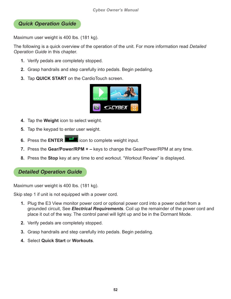 Quick operation guide, Detailed operation guide | Cybex 770C Cycle Bike User Manual | Page 52 / 76