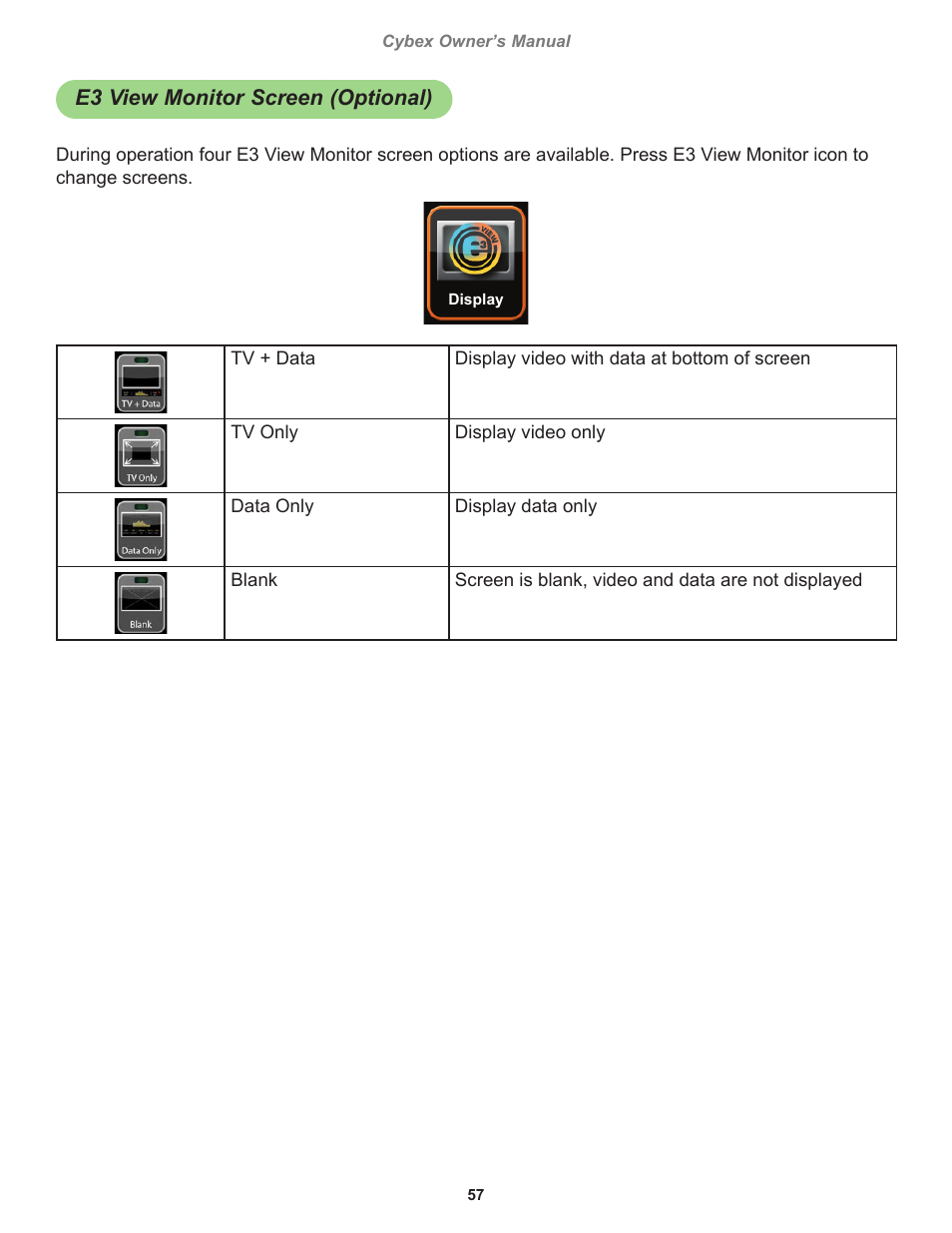 E3 view monitor screen (optional) | Cybex 770C Cycle Bike User Manual | Page 57 / 76