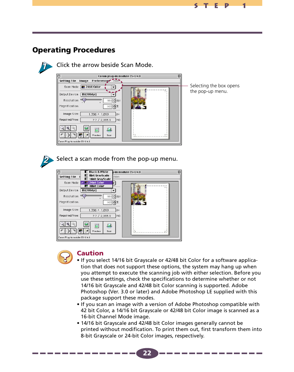 Operating procedures | Canon 4.1 User Manual | Page 22 / 73