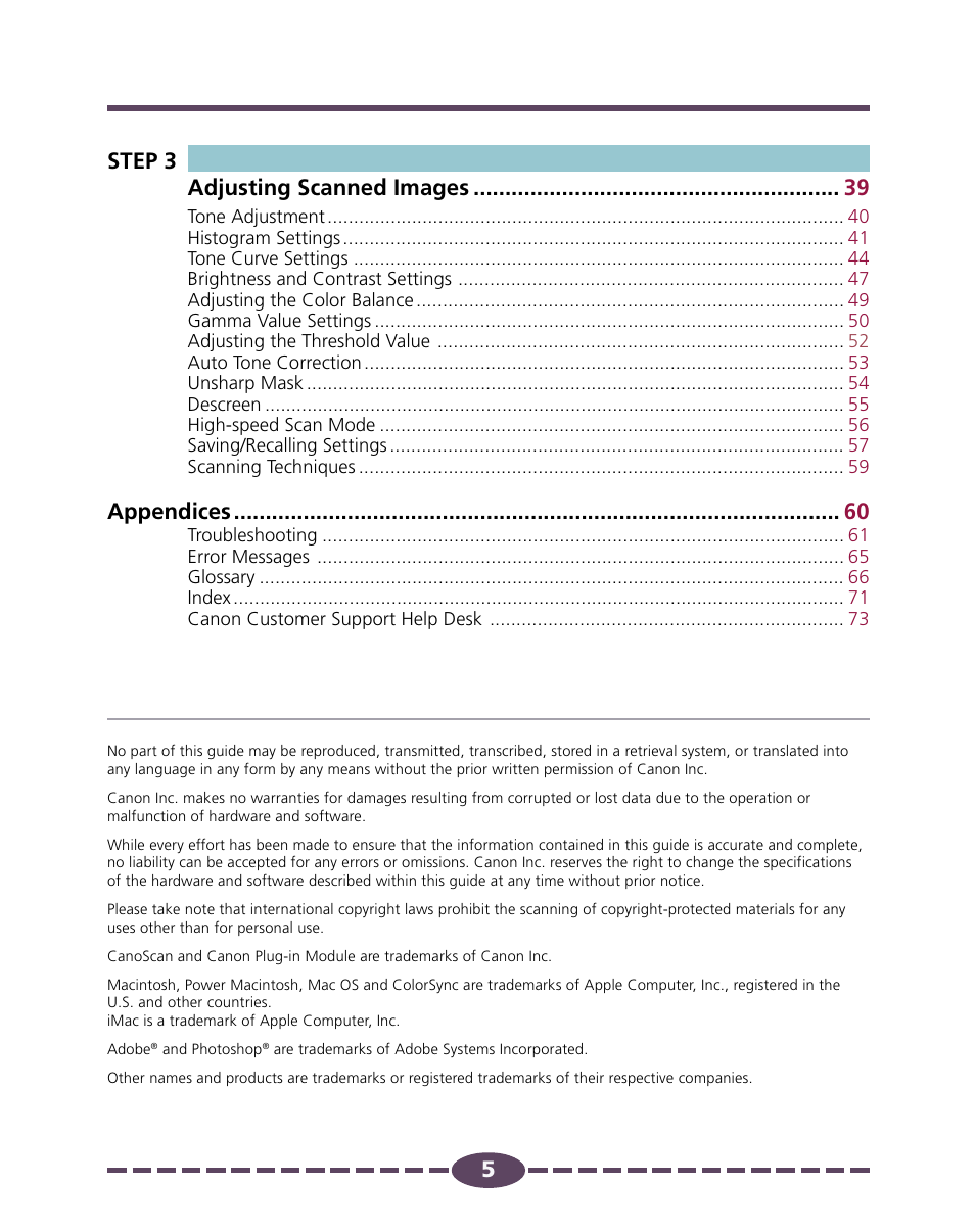 5step 3 39 adjusting scanned images, Appendices | Canon 4.1 User Manual | Page 5 / 73