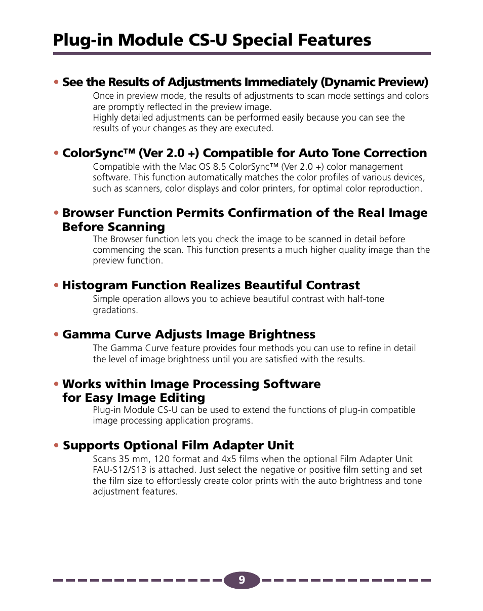 Plug-in module cs-u special features | Canon 4.1 User Manual | Page 9 / 73