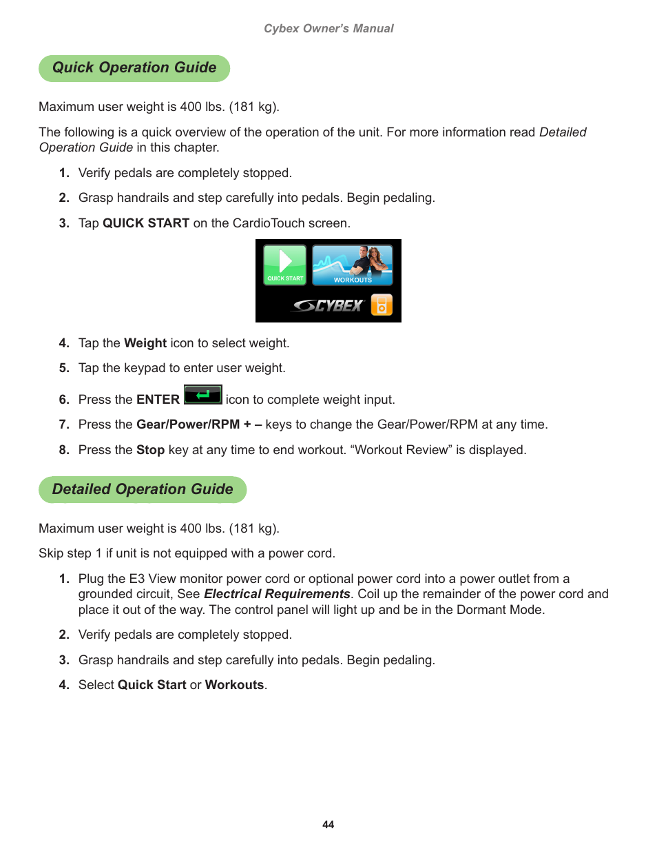 Quick operation guide, Detailed operation guide | Cybex 770C Cycle Cybex GO User Manual | Page 44 / 68