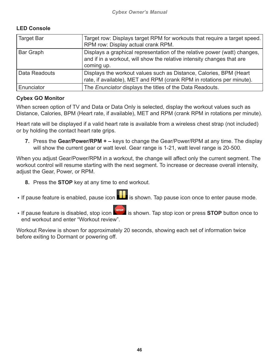 Cybex 770C Cycle Cybex GO User Manual | Page 46 / 68