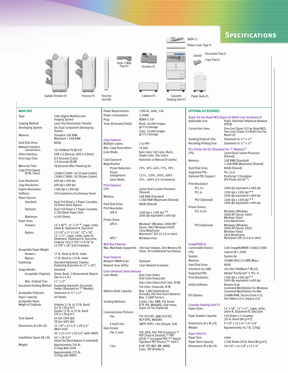 Specifications | Canon C3480 User Manual | Page 2 / 3