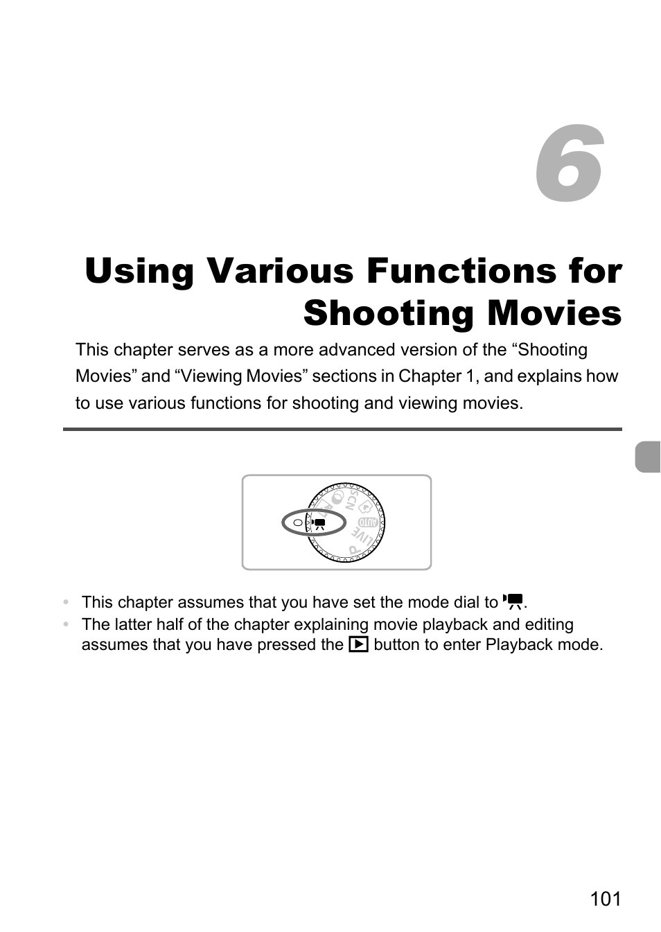 6 using various functions for shooting movies, 6 using various functions for, Shooting movies | Using various functions for shooting movies | Canon A1200 User Manual | Page 101 / 184