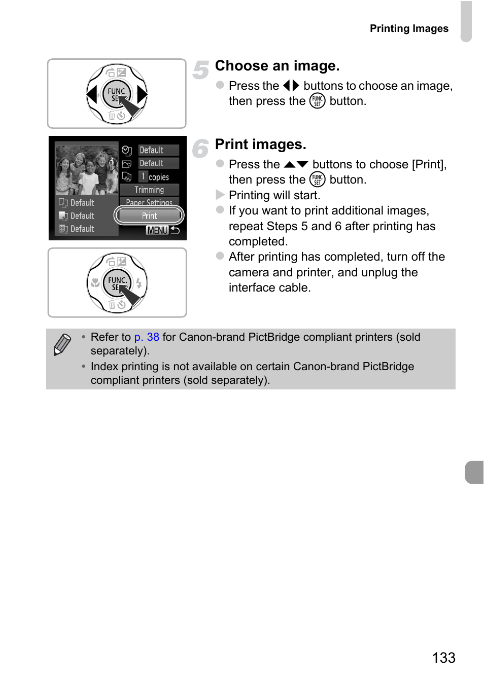 133 choose an image, Print images | Canon A1200 User Manual | Page 133 / 184