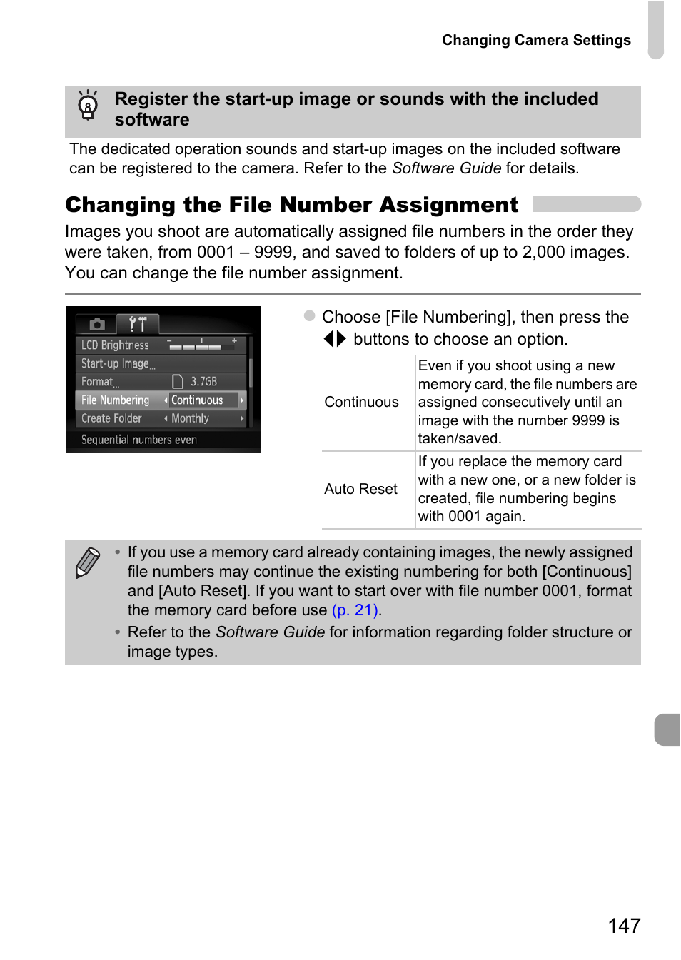 Changing the file number assignment | Canon A1200 User Manual | Page 147 / 184
