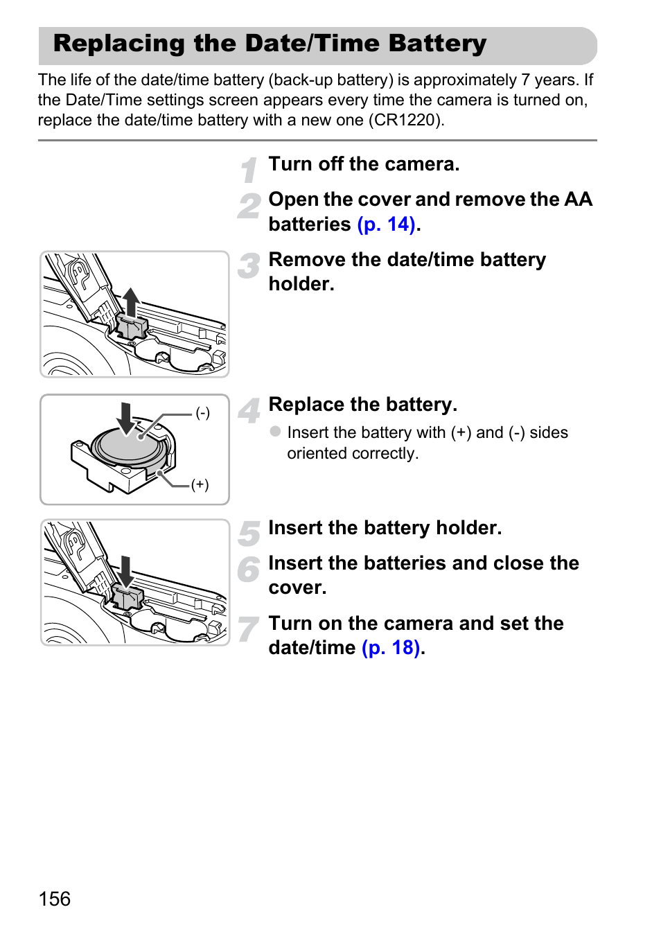Replacing the date/time battery | Canon A1200 User Manual | Page 156 / 184