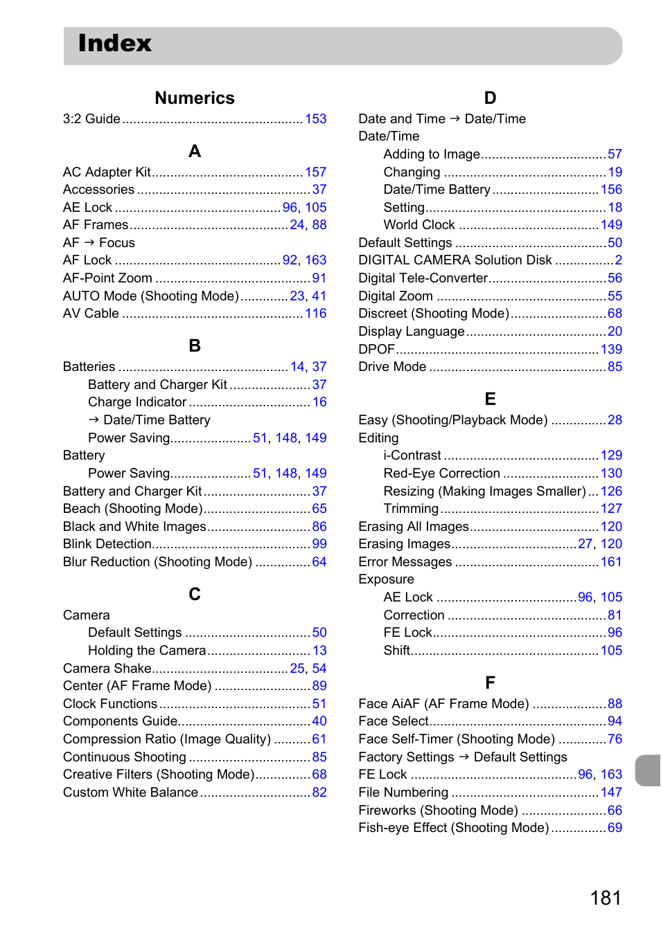 Index, Numerics | Canon A1200 User Manual | Page 181 / 184