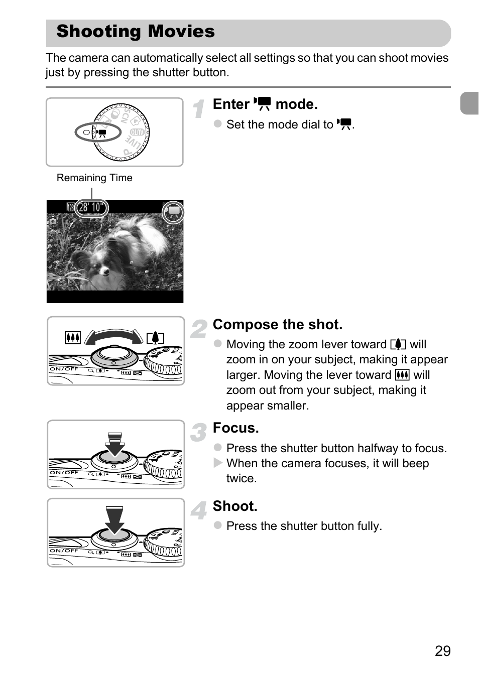 Shooting movies | Canon A1200 User Manual | Page 29 / 184