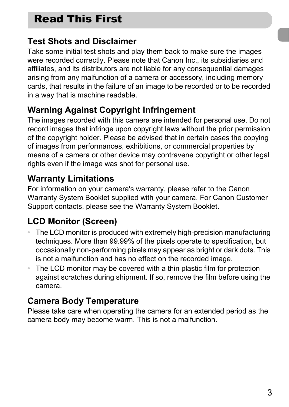 Read this first | Canon A1200 User Manual | Page 3 / 184