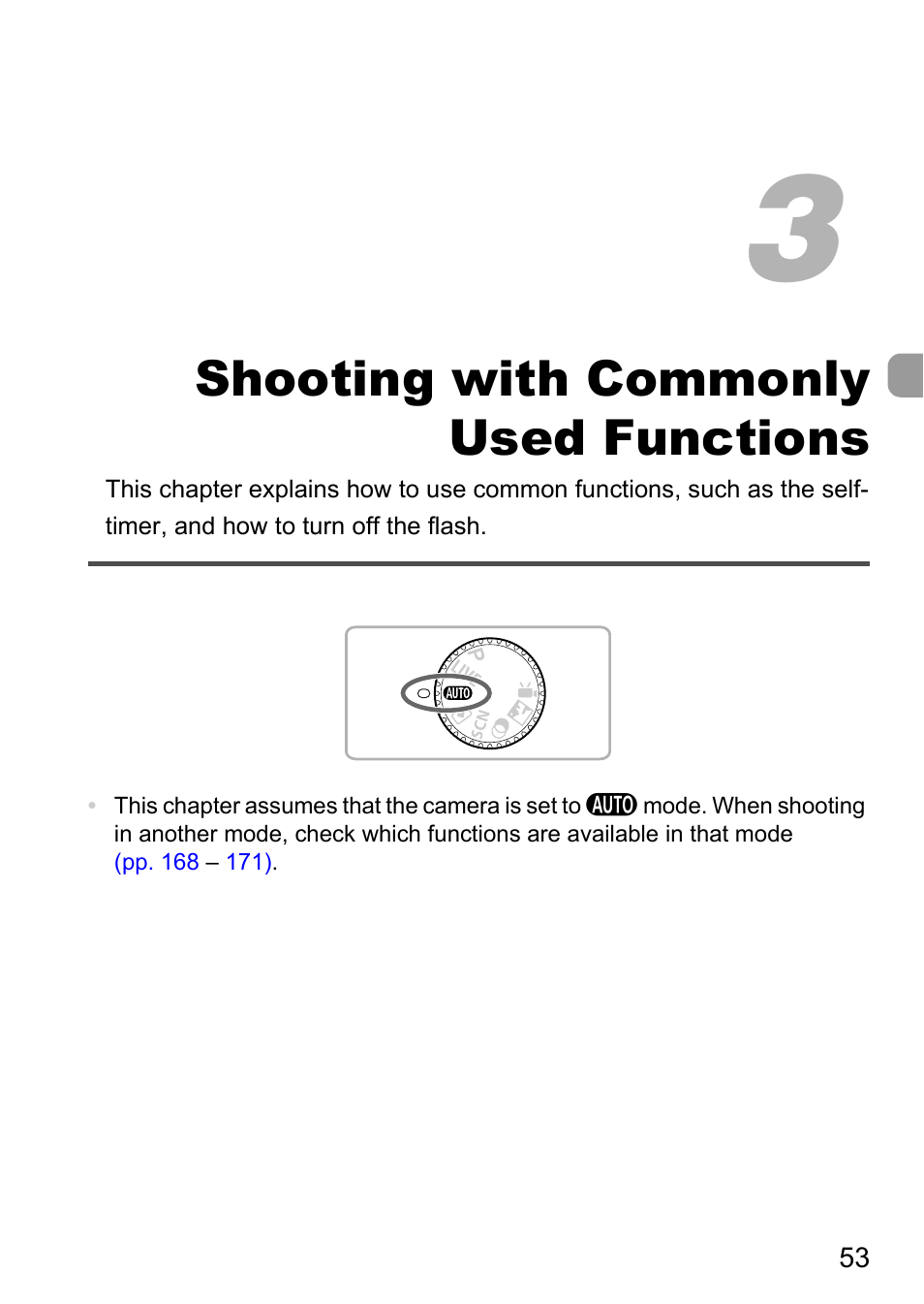 3 shooting with commonly used functions, 3 shooting with commonly, Used functions | Shooting with commonly used functions | Canon A1200 User Manual | Page 53 / 184