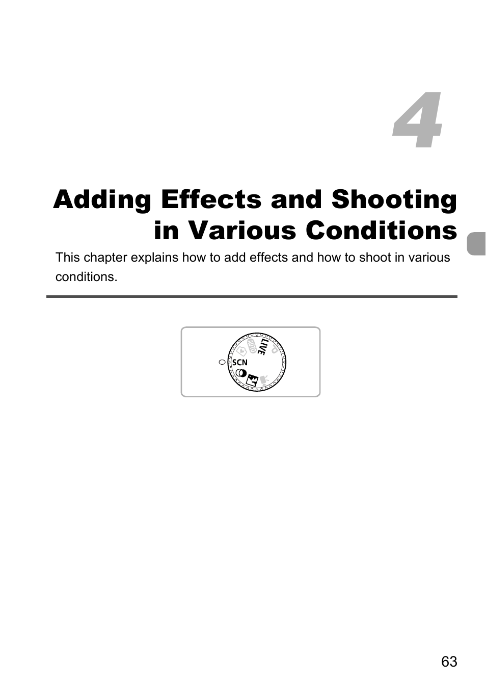 4 adding effects and shooting, In various conditions | Canon A1200 User Manual | Page 63 / 184