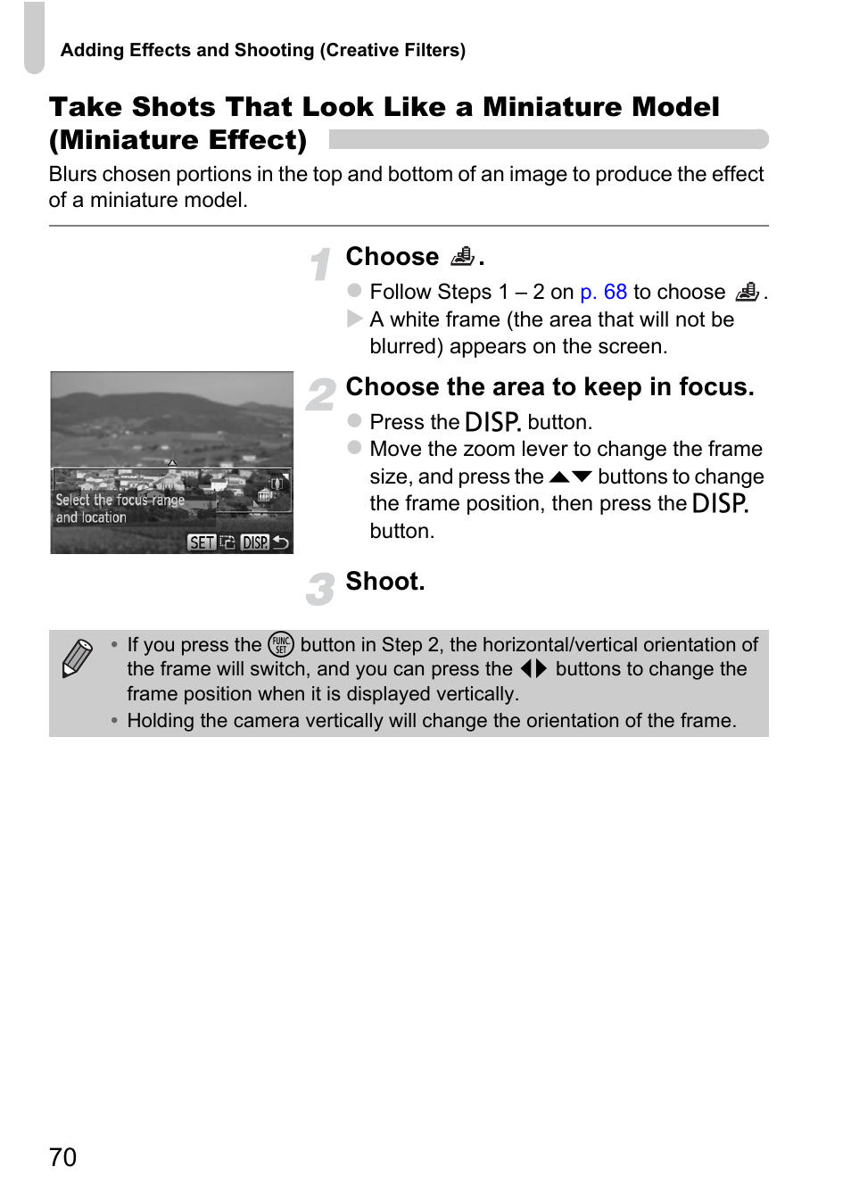 P. 70), Choose, Choose the area to keep in focus | Shoot | Canon A1200 User Manual | Page 70 / 184