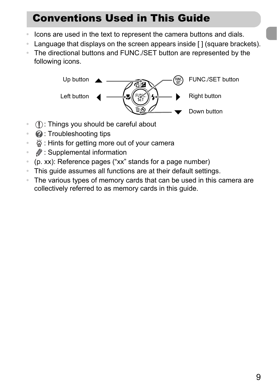 Conventions used in this guide | Canon A1200 User Manual | Page 9 / 184