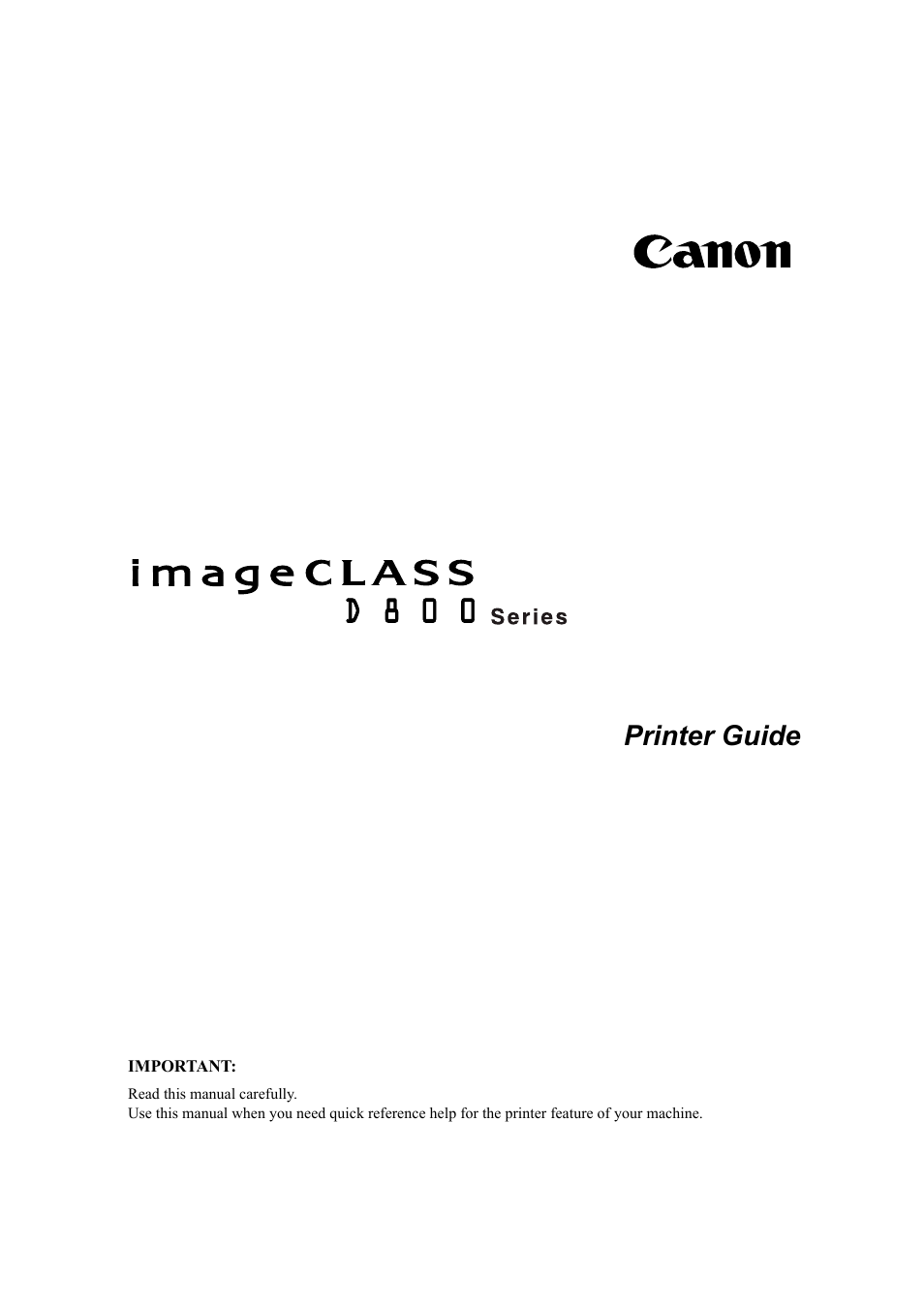Canon IMAGECLASS D800 User Manual | 120 pages