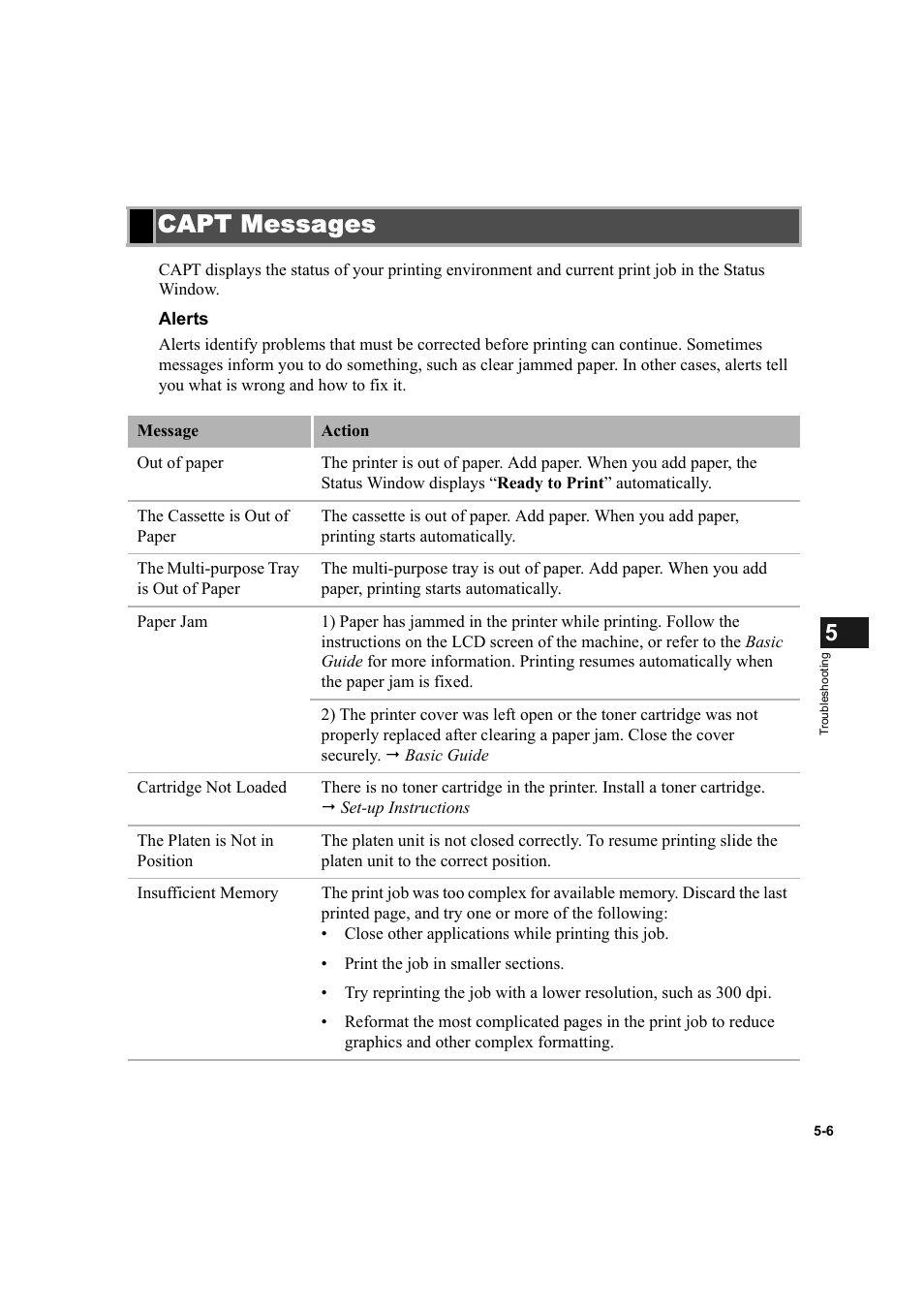 Capt messages, Capt messages -6 | Canon IMAGECLASS D800 User Manual | Page 103 / 120