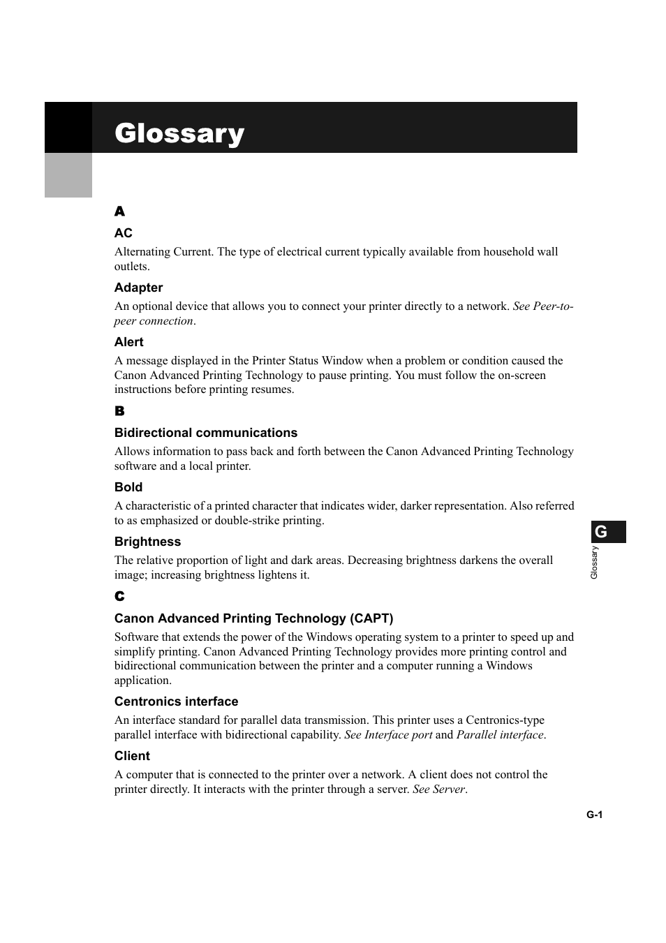 Glossary | Canon IMAGECLASS D800 User Manual | Page 109 / 120