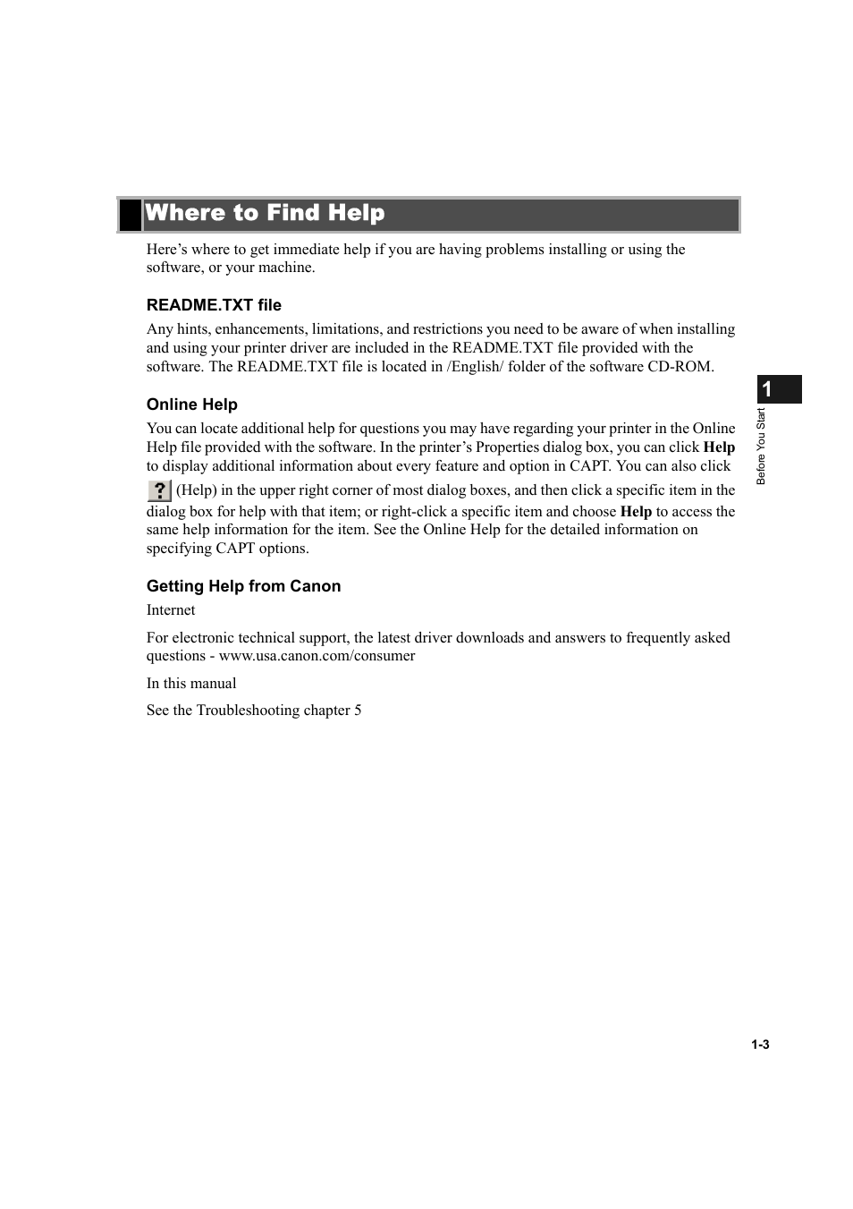 Where to find help, Where to find help -3 | Canon IMAGECLASS D800 User Manual | Page 11 / 120
