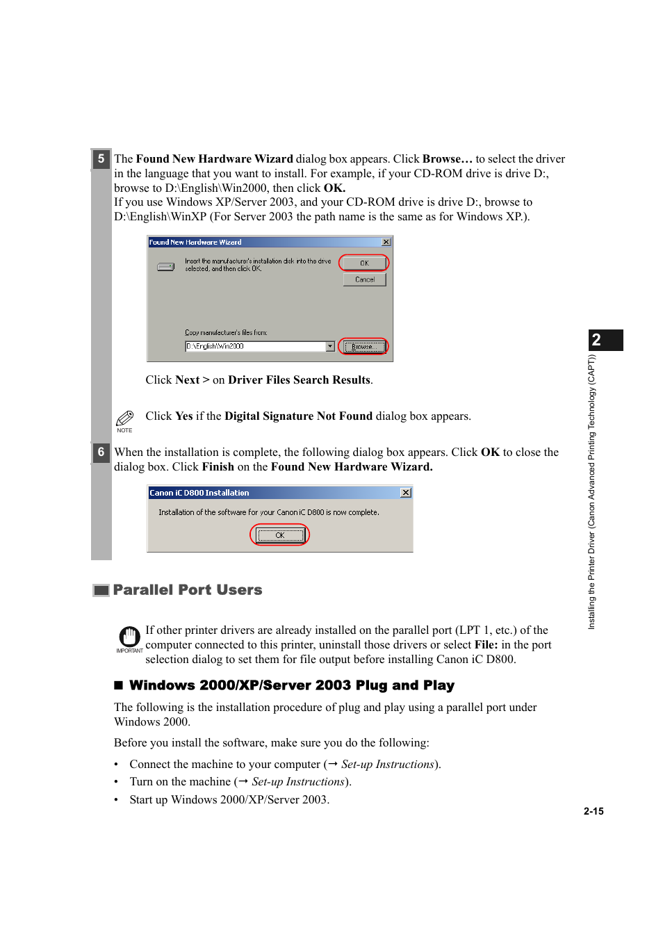 Parallel port users, Parallel port users -15 | Canon IMAGECLASS D800 User Manual | Page 26 / 120