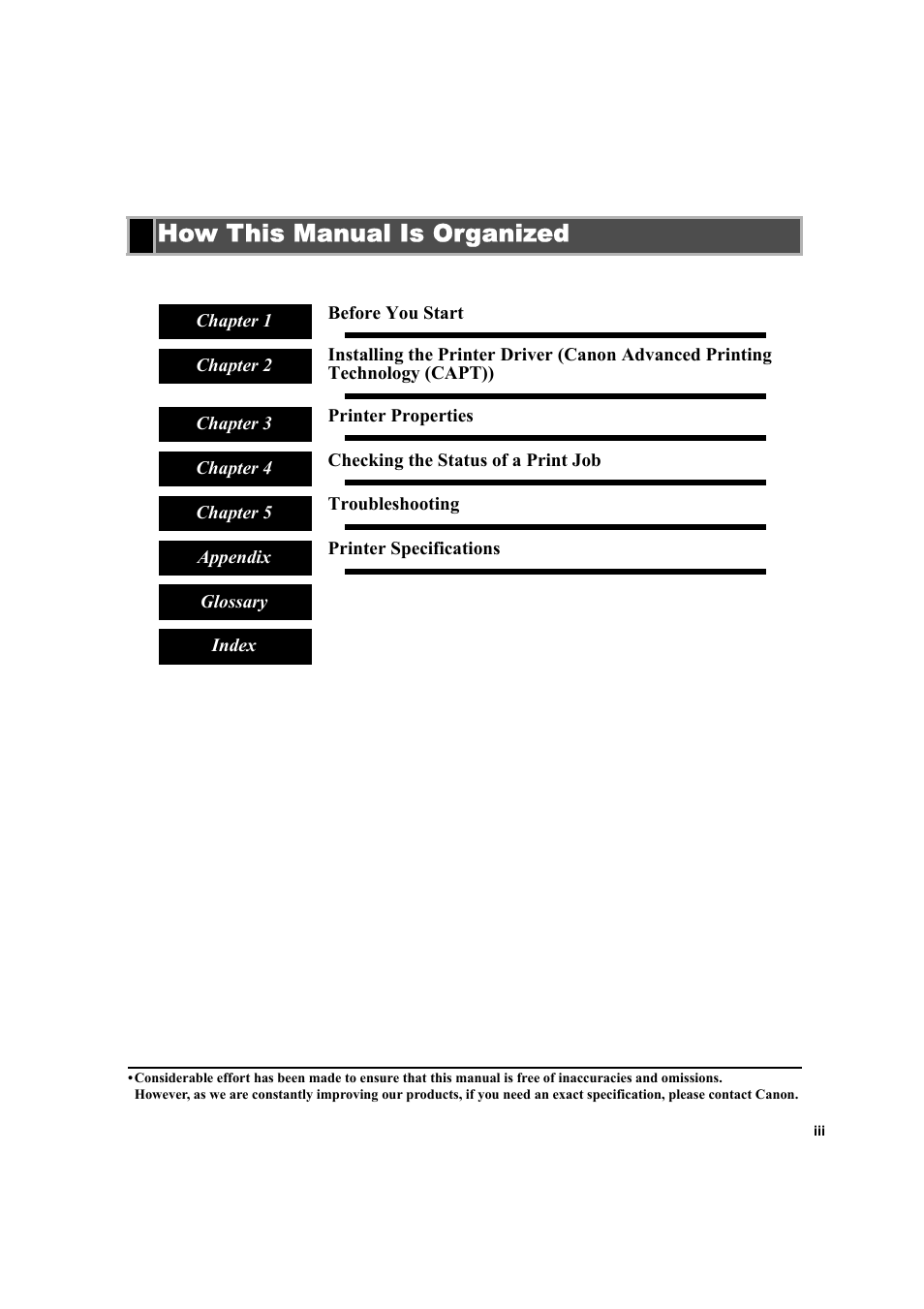 How this manual is organized | Canon IMAGECLASS D800 User Manual | Page 3 / 120