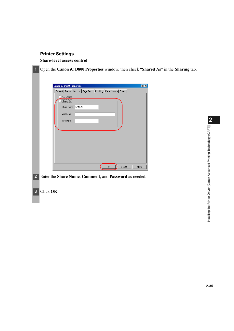 Printer settings | Canon IMAGECLASS D800 User Manual | Page 46 / 120