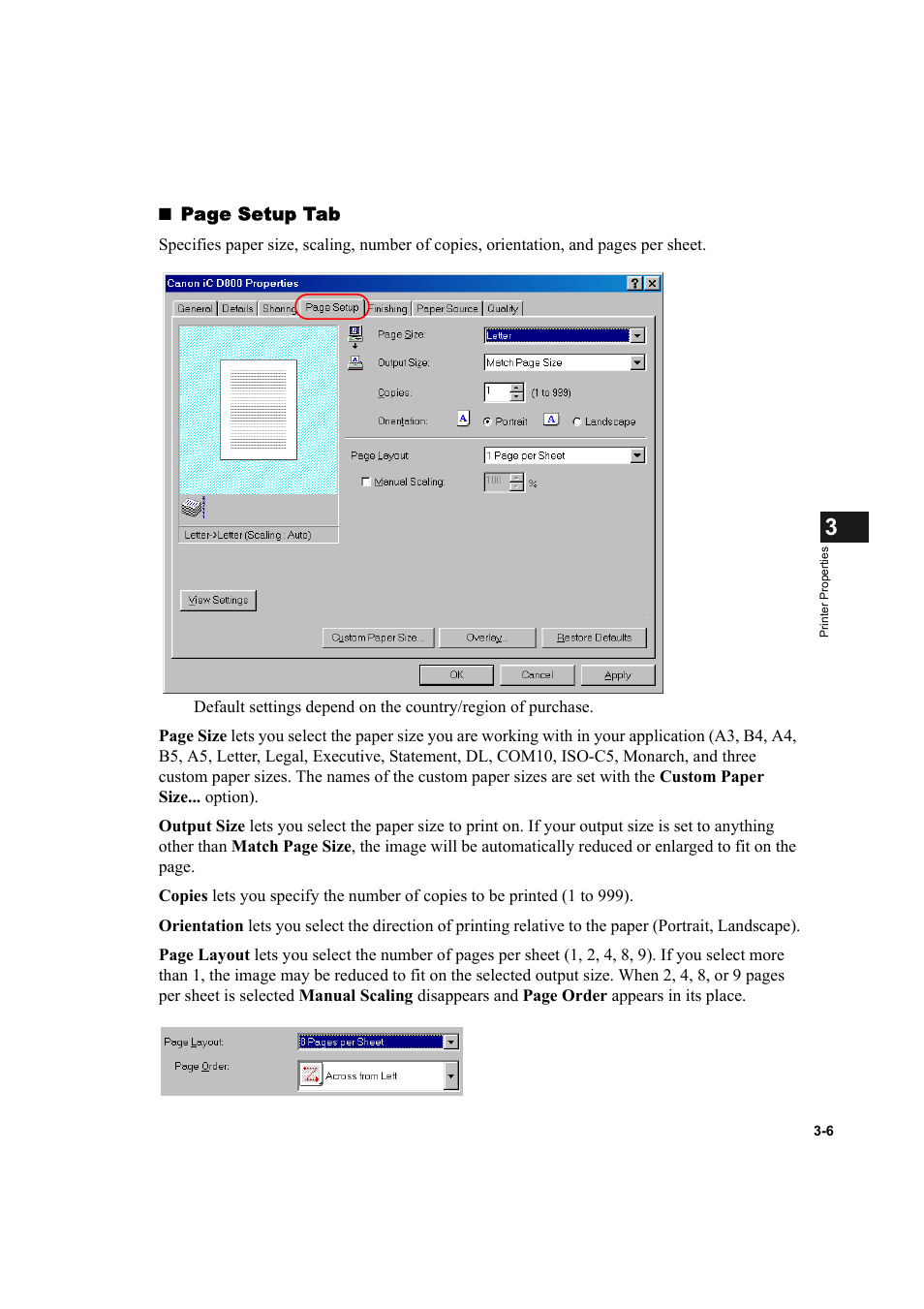 Page setup tab | Canon IMAGECLASS D800 User Manual | Page 60 / 120