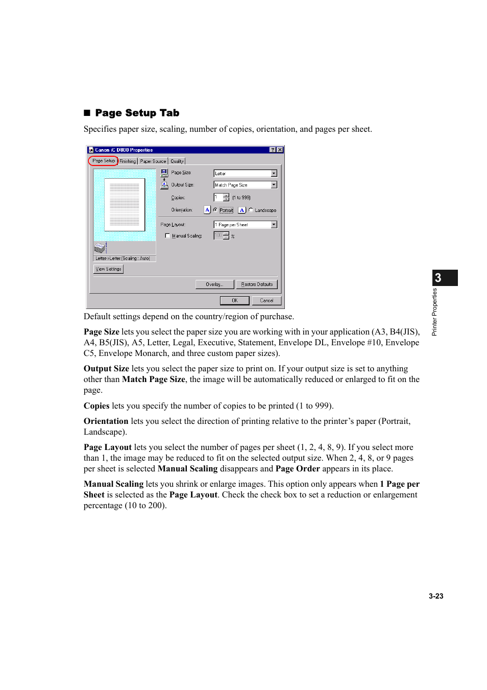 Page setup tab | Canon IMAGECLASS D800 User Manual | Page 77 / 120