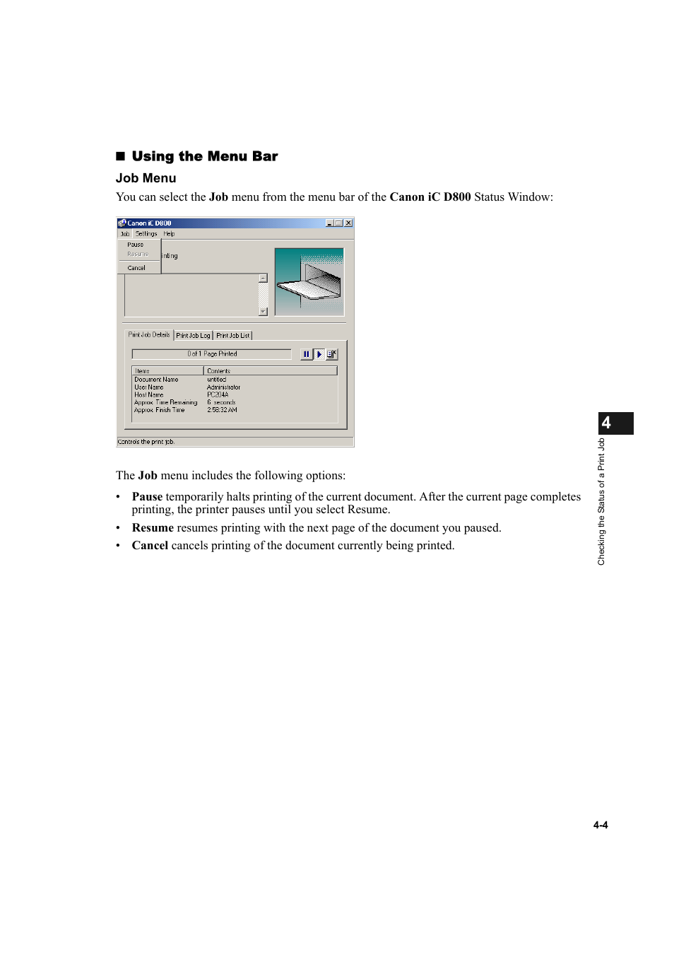 Using the menu bar | Canon IMAGECLASS D800 User Manual | Page 88 / 120