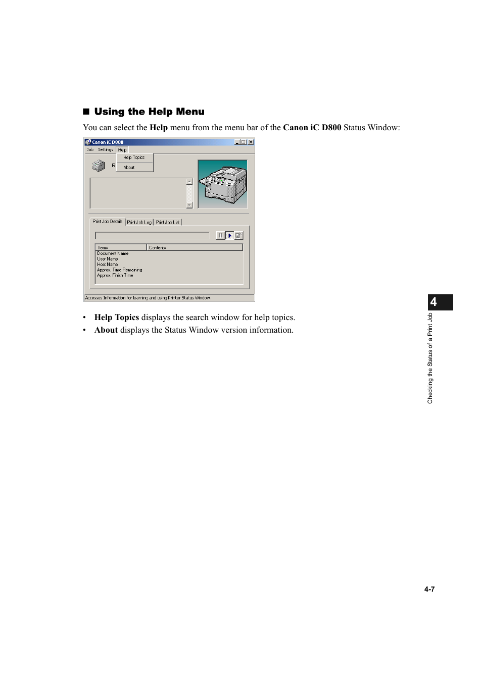 Using the help menu | Canon IMAGECLASS D800 User Manual | Page 91 / 120