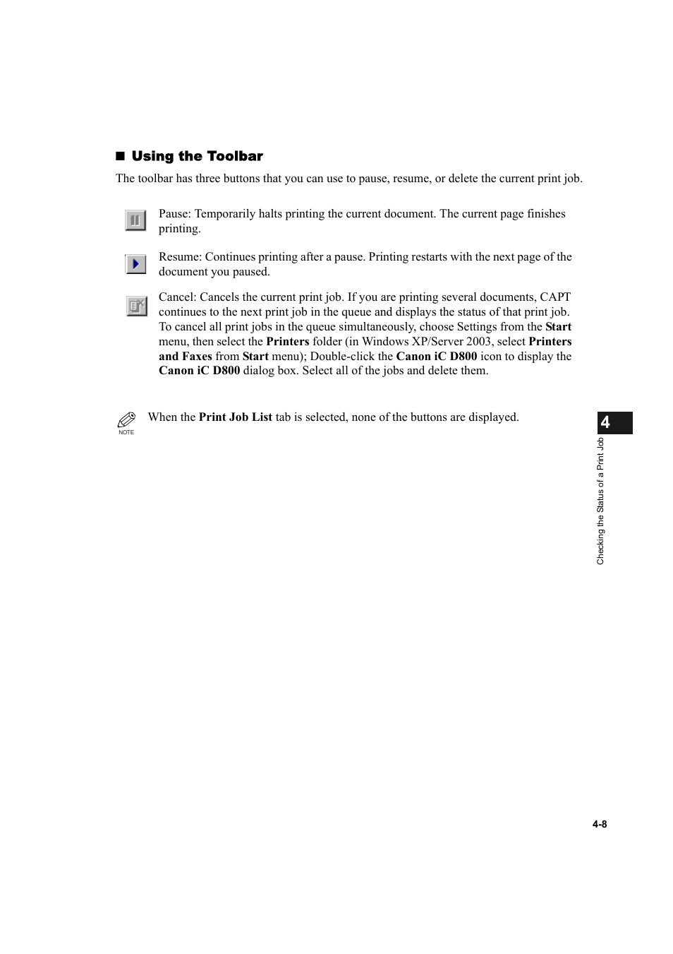 Using the toolbar | Canon IMAGECLASS D800 User Manual | Page 92 / 120