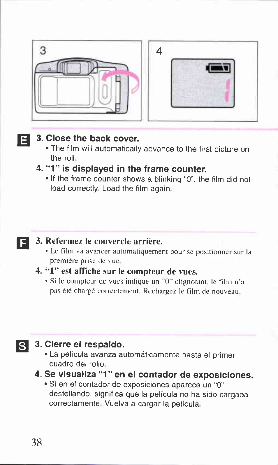 Refermez le couvercle arrière, “1” est affiché sur le compteur de vues | Canon BF-9S User Manual | Page 15 / 59