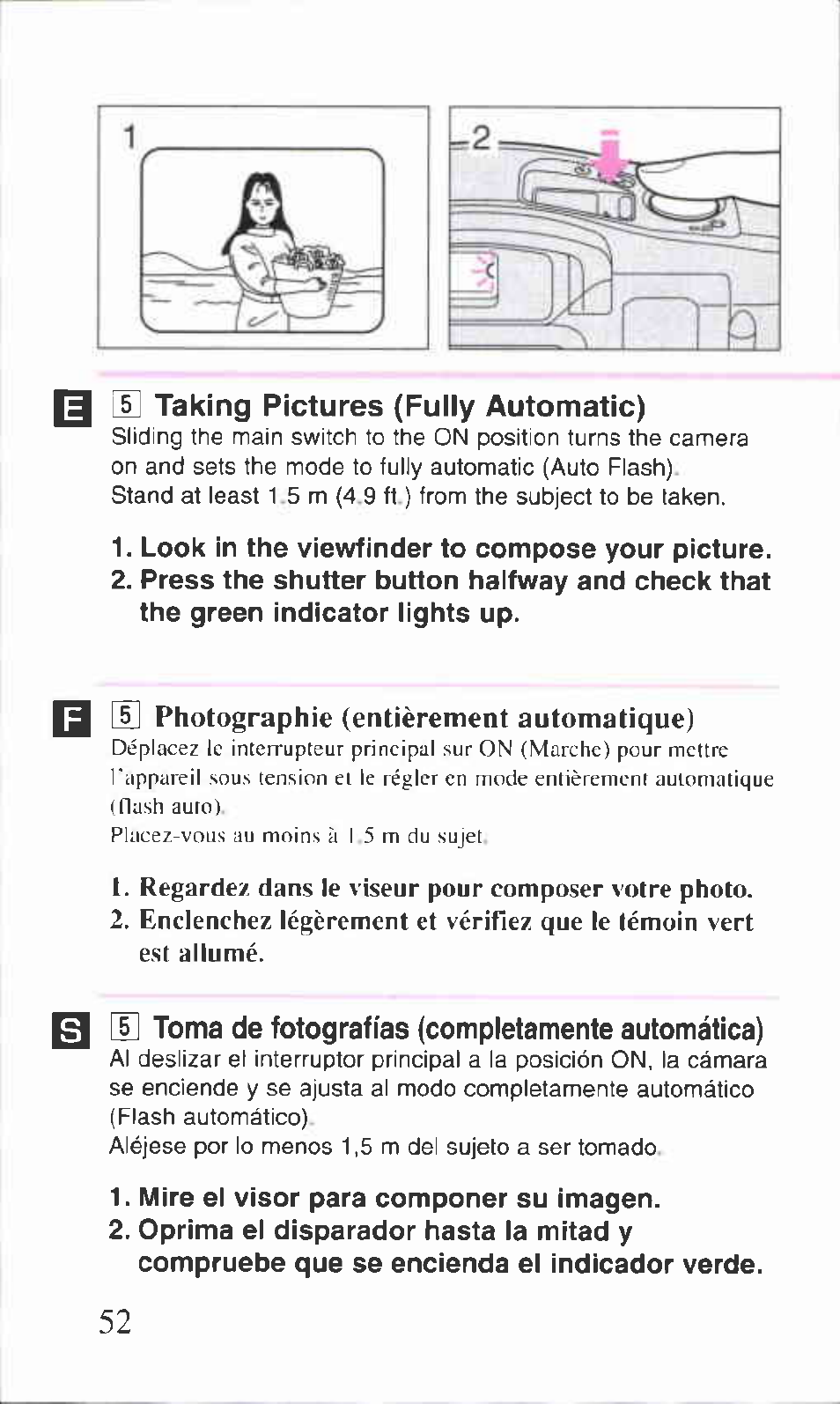 Le taking pictures (fully automatic), S taking pictures (fuiiy automatic) | Canon BF-9S User Manual | Page 22 / 59