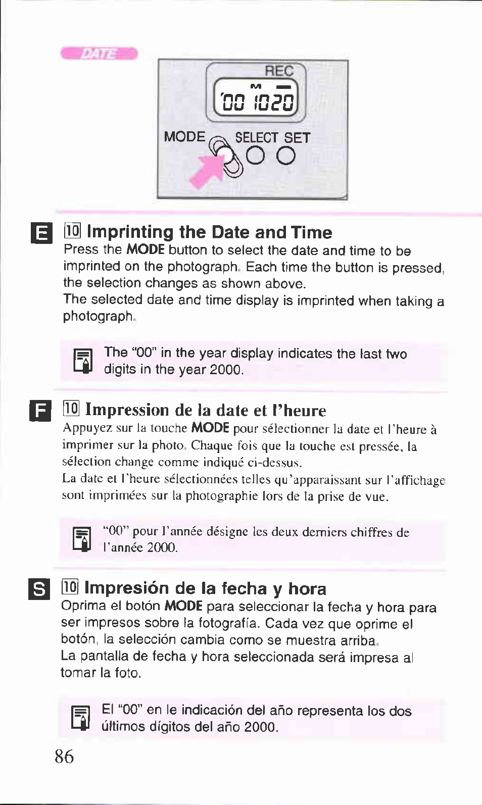 13 m imprinting the date and time, El m impresión de la fecha y hora, To impnnting the date and time | El m | Canon BF-9S User Manual | Page 41 / 59