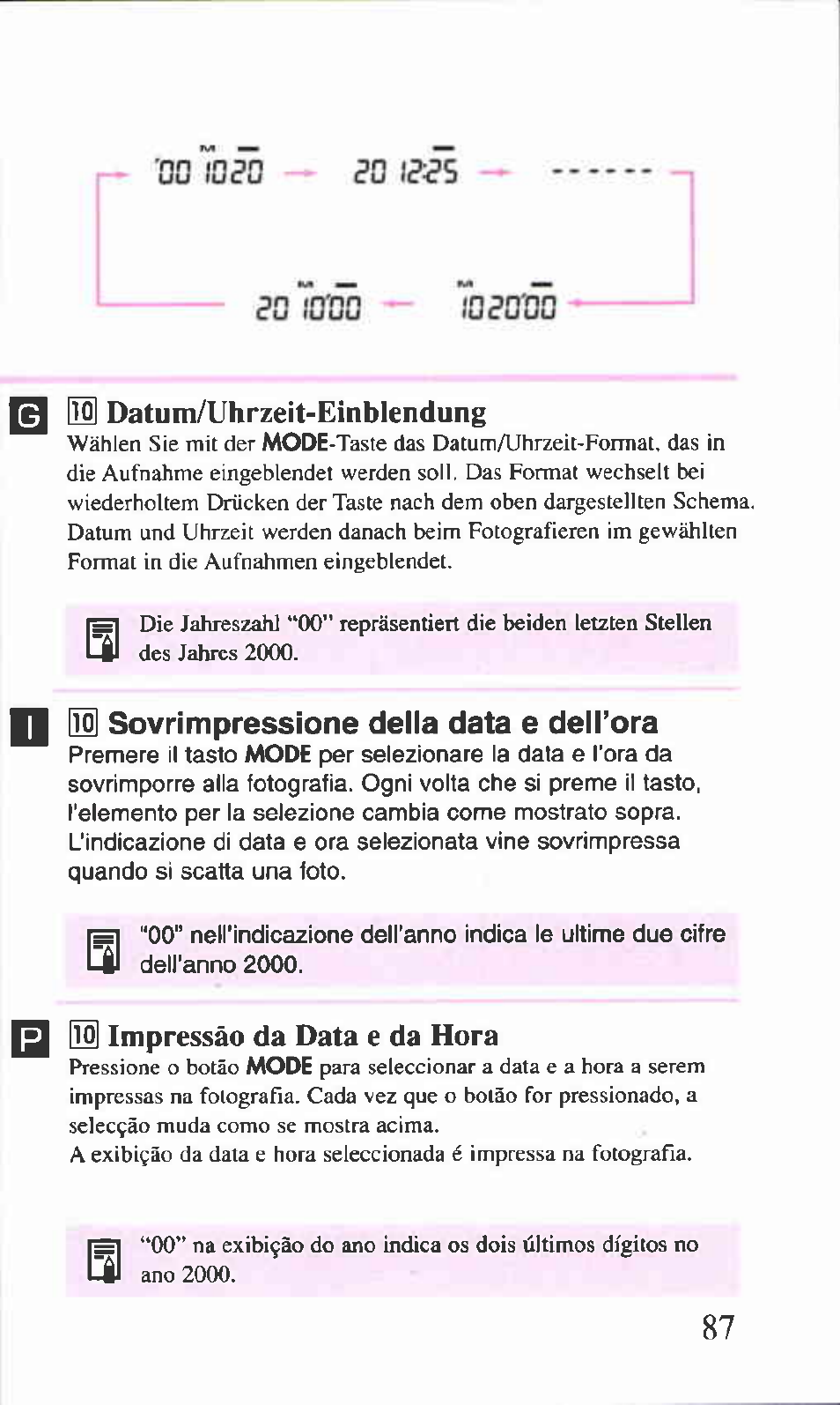 Ц m sovrimpressione deila data e dell’ora, Го líís, Юго'оо | Die jahreszahl, Oo” na exibì | Canon BF-9S User Manual | Page 42 / 59