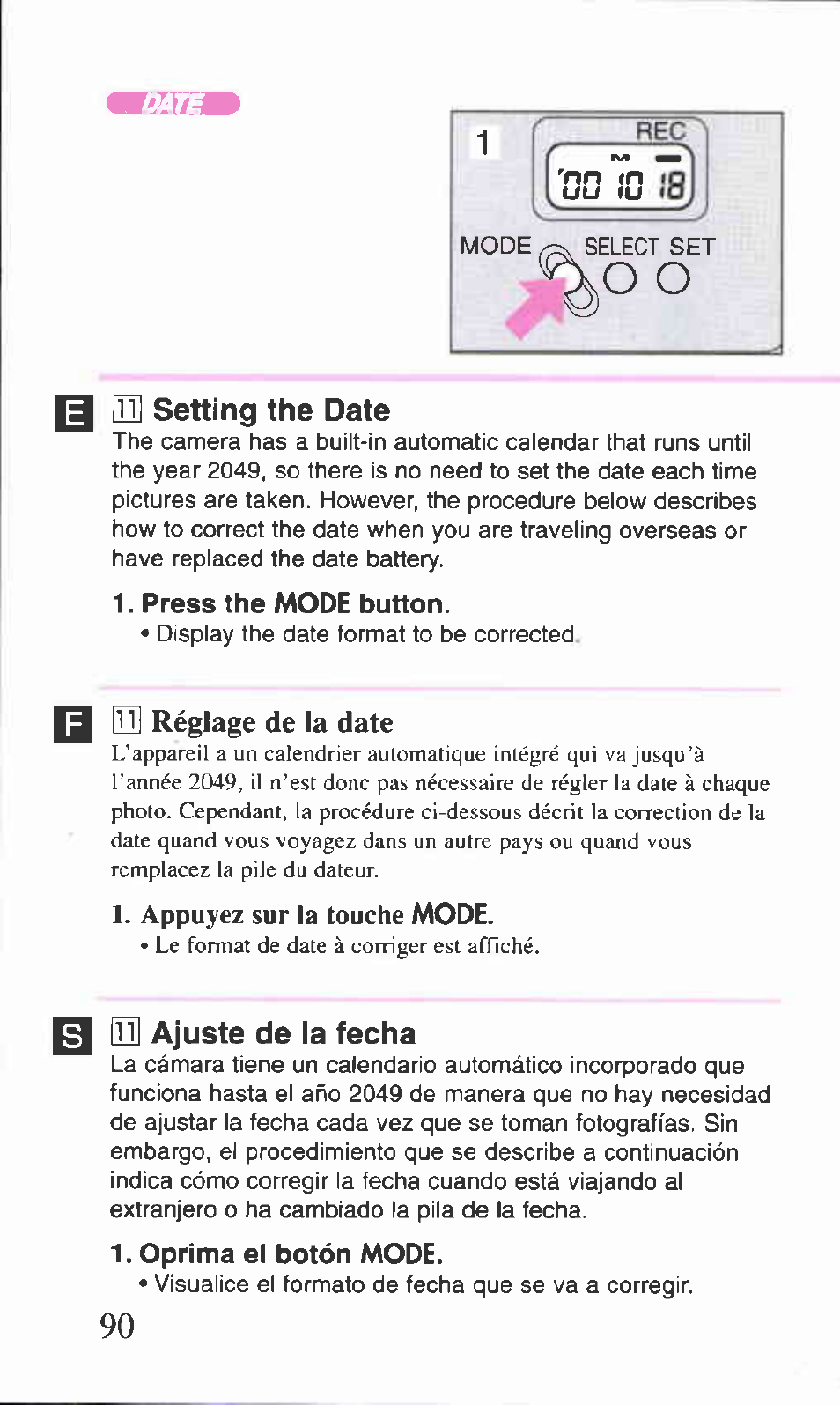 H3 setting the date, M m ajuste de la fecha, 51 setting the date ■ i | T’jjím, M ajuste de la fecha | Canon BF-9S User Manual | Page 44 / 59