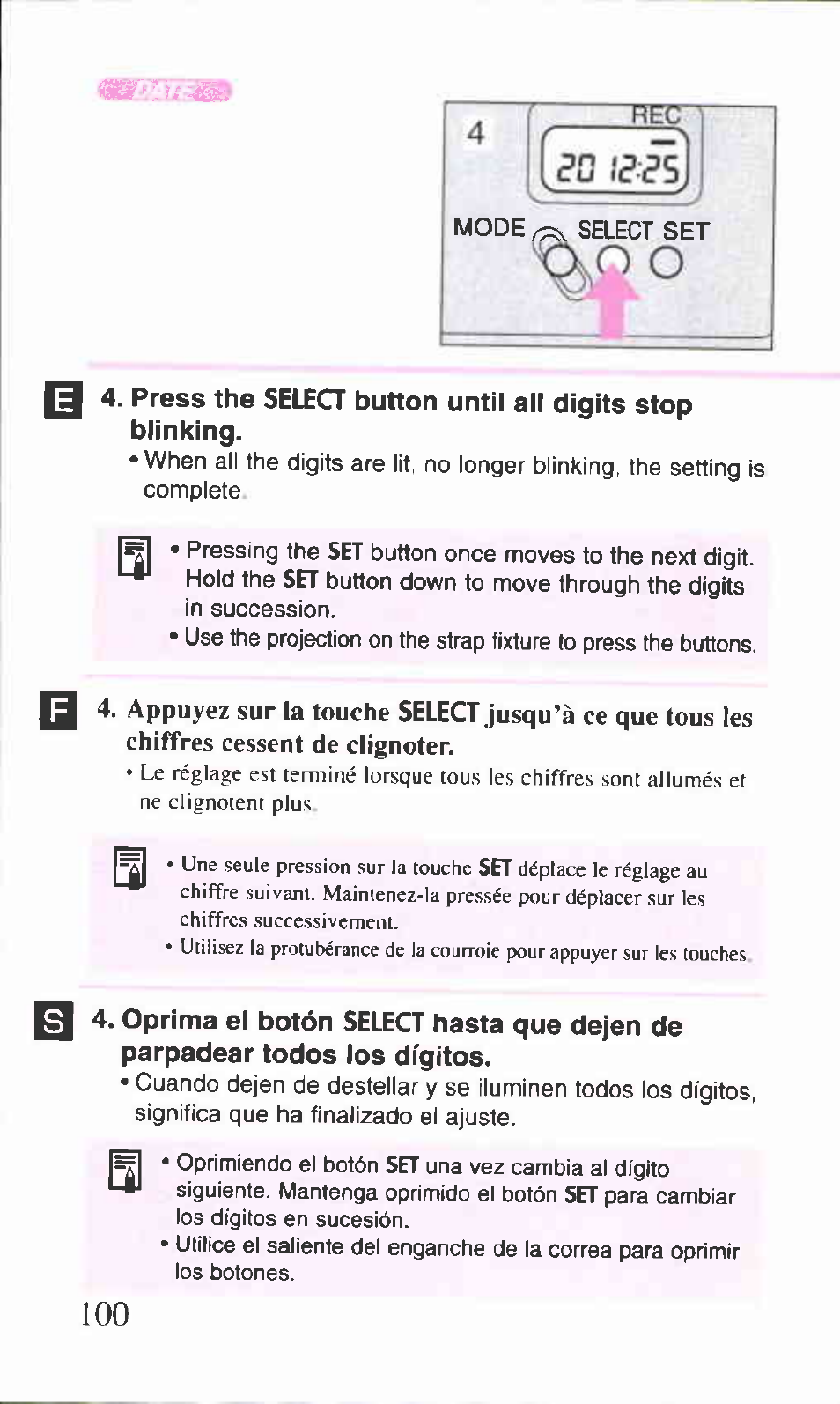 Opriftiiendo el botón, Una vez cambia al dígito | Canon BF-9S User Manual | Page 51 / 59