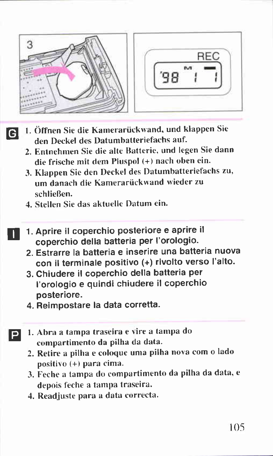 Readjuste para a data correcta | Canon BF-9S User Manual | Page 54 / 59