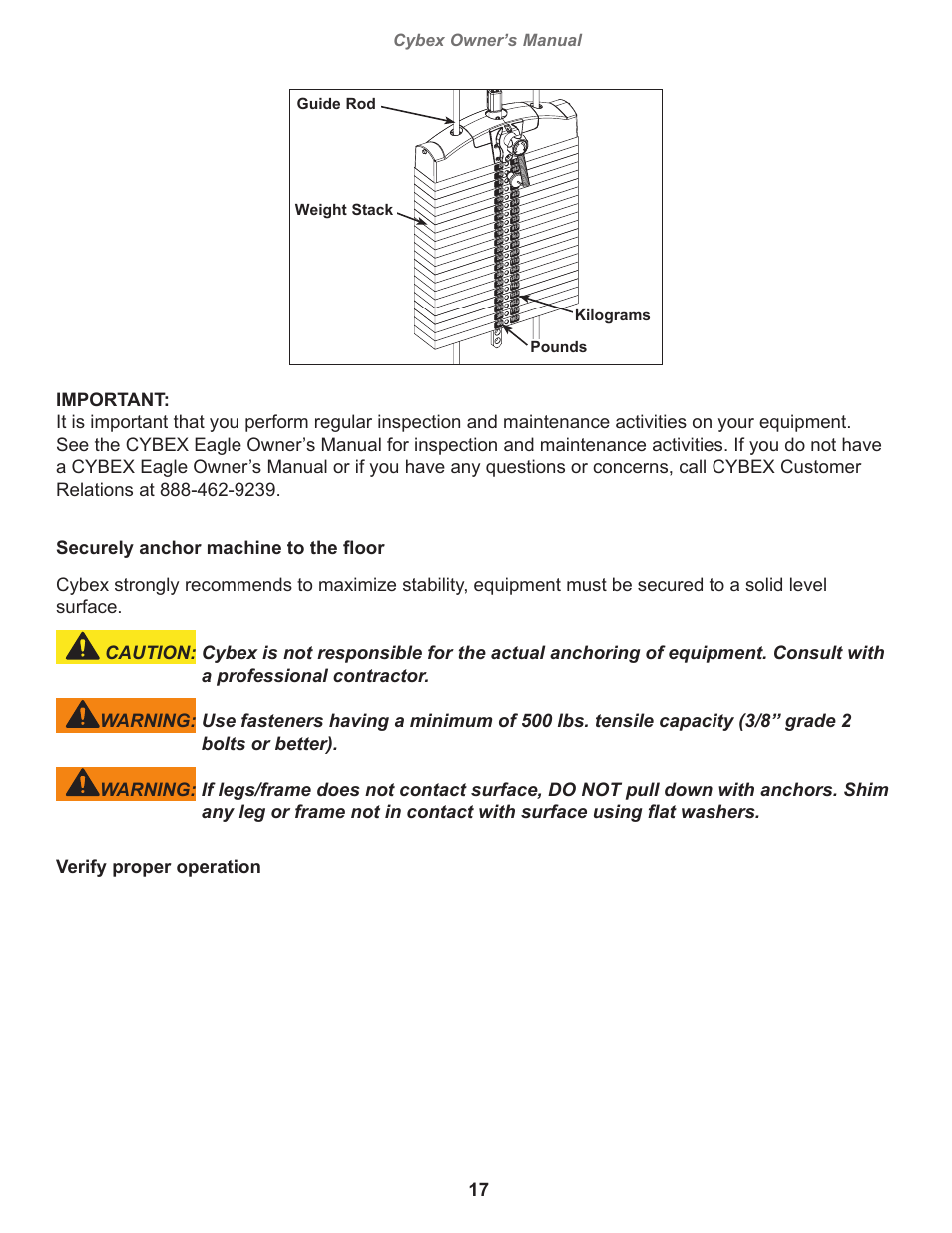 Cybex owner’s manual, Pounds weight stack guide rod kilograms | Cybex 11090 Eagle Abdominal User Manual | Page 17 / 32