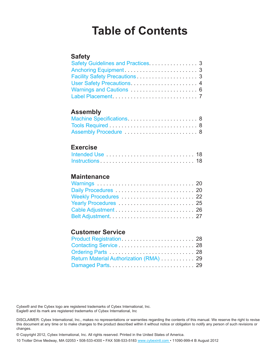 Cybex 11090 Eagle Abdominal User Manual | Page 2 / 32