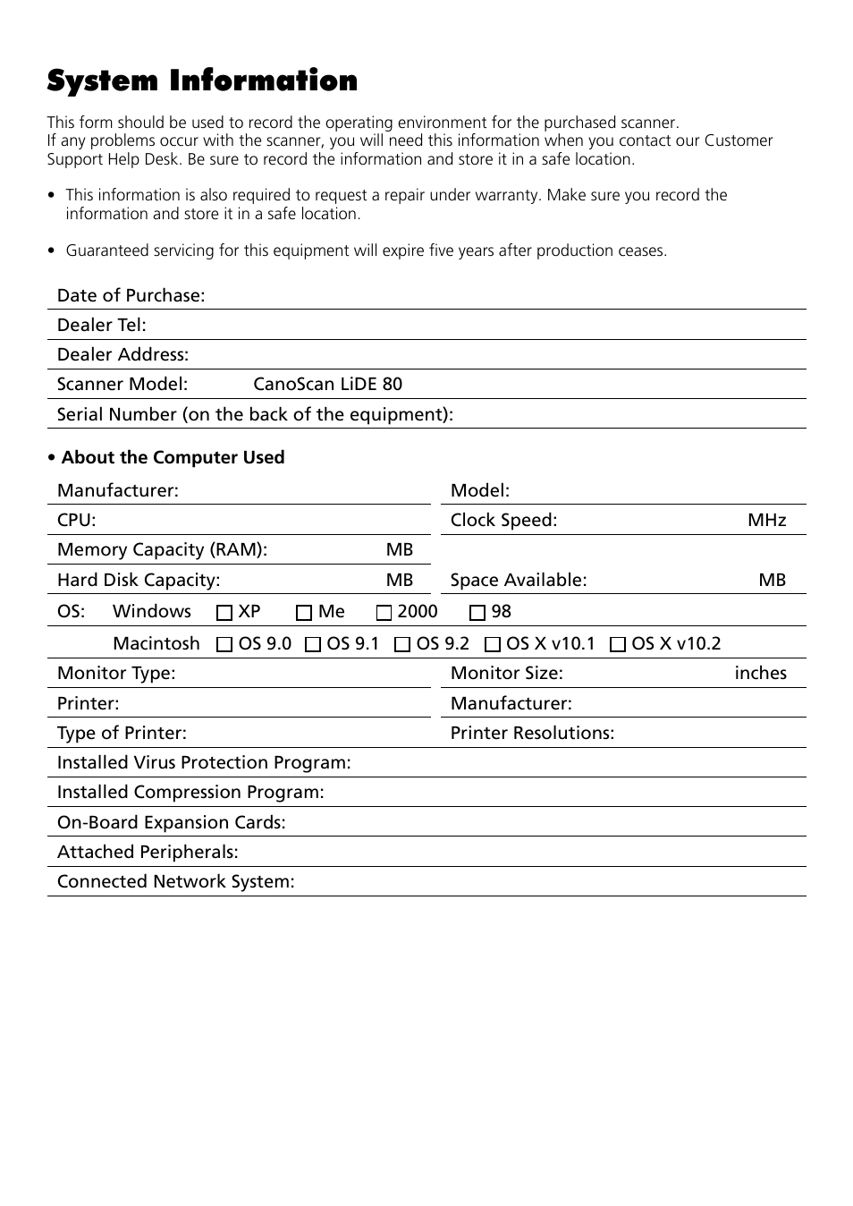 System information | Canon LIDE 80 User Manual | Page 19 / 20